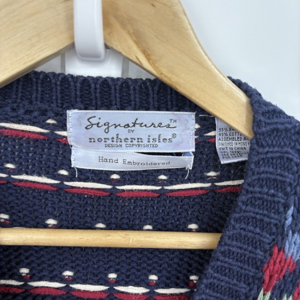 Vintage Northern Isles Hand Knit Sweater XLarge USA Patchwork 90s American Flag - Picture 5 of 10